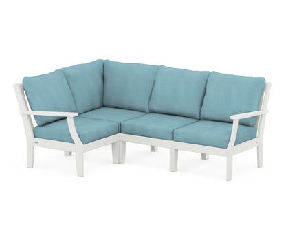 POLYWOOD® Braxton Modular 4-Piece Deep Seating Set in Vintage White / Lattice Sky Blue