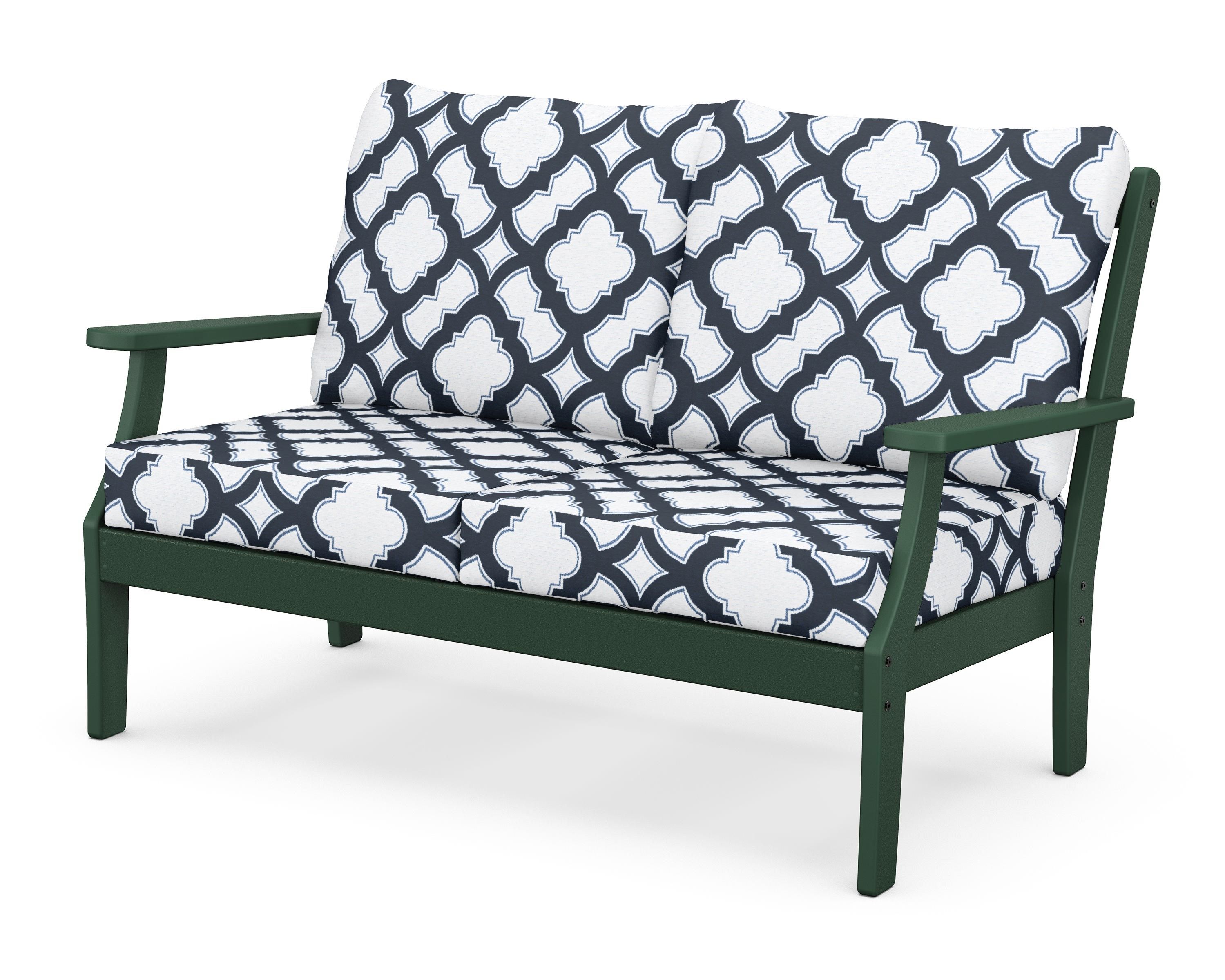 POLYWOOD® Braxton Deep Seating Loveseat in Green / Trellis Marine Indigo