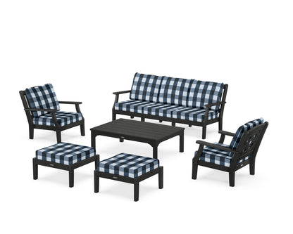 Martha Stewart by POLYWOOD® Chinoiserie 6-Piece Lounge Sofa Set in Black / Buffalo Plaid Marine Indigo