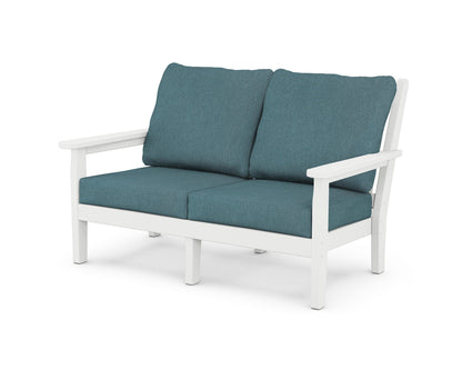 POLYWOOD® Chippendale Deep Seating Loveseat in White / Ocean Teal