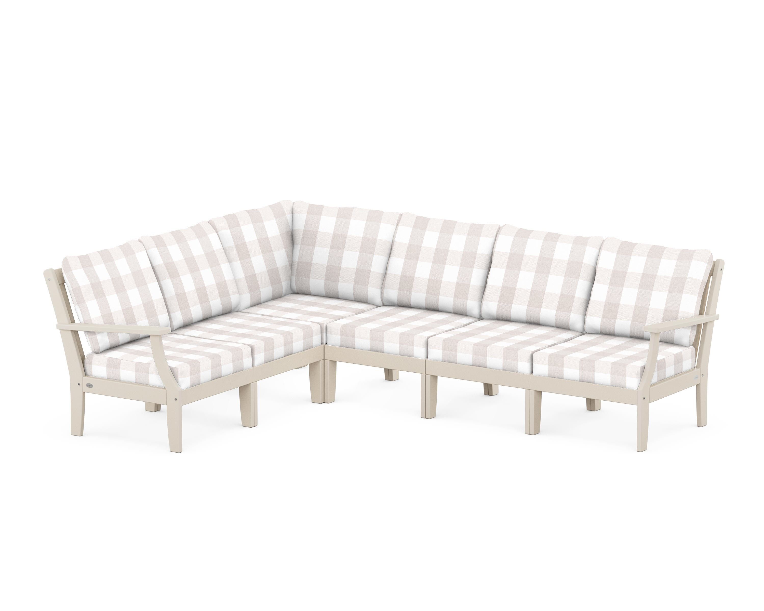 POLYWOOD® Braxton Modular 6-Piece Deep Seating Set in Sand / Buffalo Plaid Dune Burlap