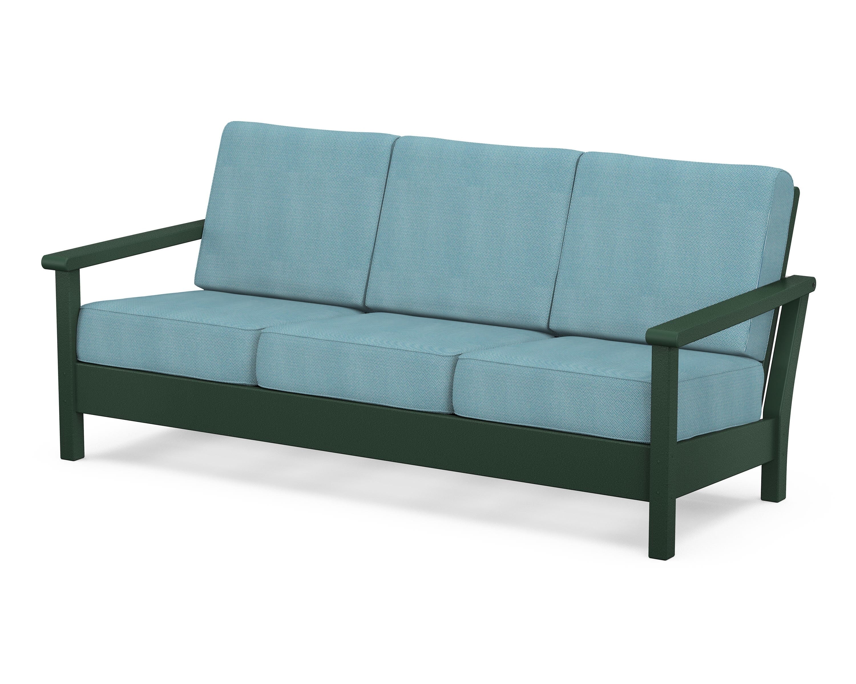POLYWOOD® Harbour Deep Seating Sofa in Green / Lattice Sky Blue