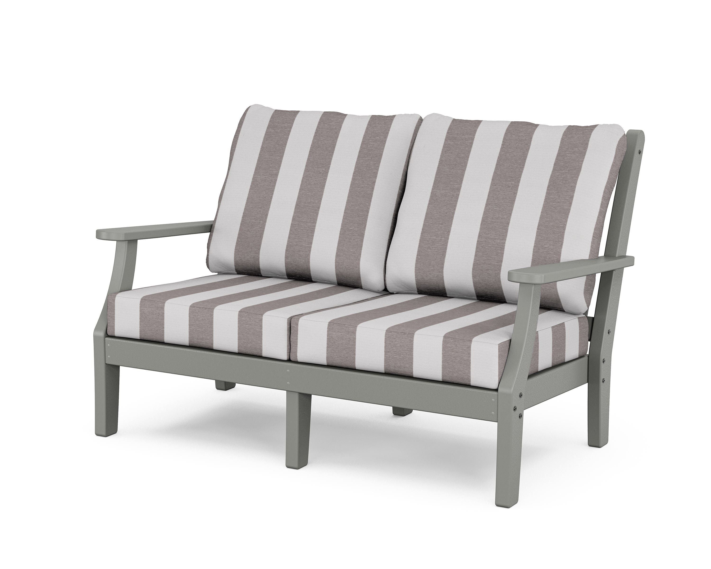 Country Living Wovendale Deep Seating Loveseat in Slate Grey / Cabana Stripe Grey Mist