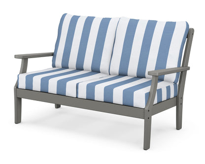 POLYWOOD® Braxton Deep Seating Loveseat in Slate Grey / Cabana Stripe Sky Blue