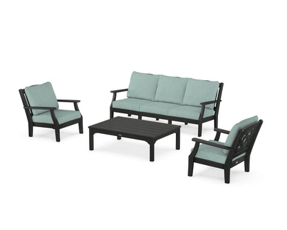 Martha Stewart by POLYWOOD® Chinoiserie 4-Piece Deep Seating Set with Sofa in Black / Glacier Spa
