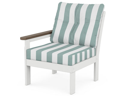 POLYWOOD® Vineyard Modular Left Arm Chair in White / Kona / Cabana Stripe Glacier Spa