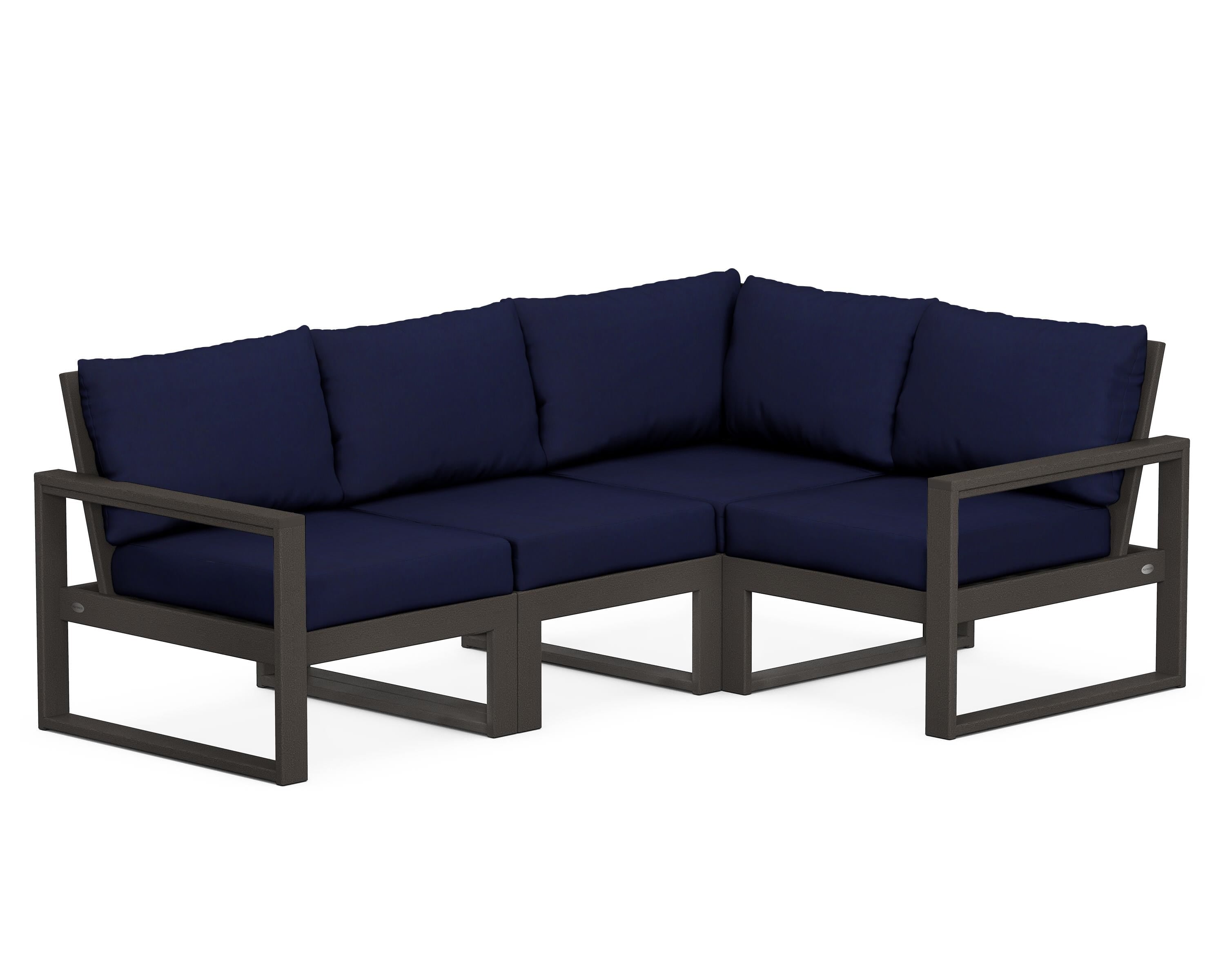 POLYWOOD® EDGE 4-Piece Modular Deep Seating Set in Vintage Coffee / Navy