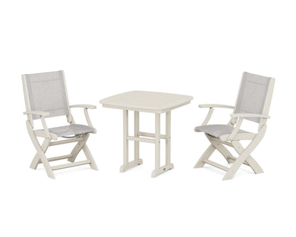 POLYWOOD® Coastal Folding Chair 3-Piece Dining Set in Sand / Parchment Sling