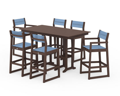POLYWOOD® EDGE Sling 7-Piece Farmhouse Bar Set in Mahogany / Poolside Sling