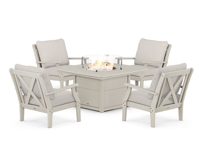 POLYWOOD® Braxton 5-Piece Deep Seating Conversation Set with Fire Pit Table in Sand / Cast Ash