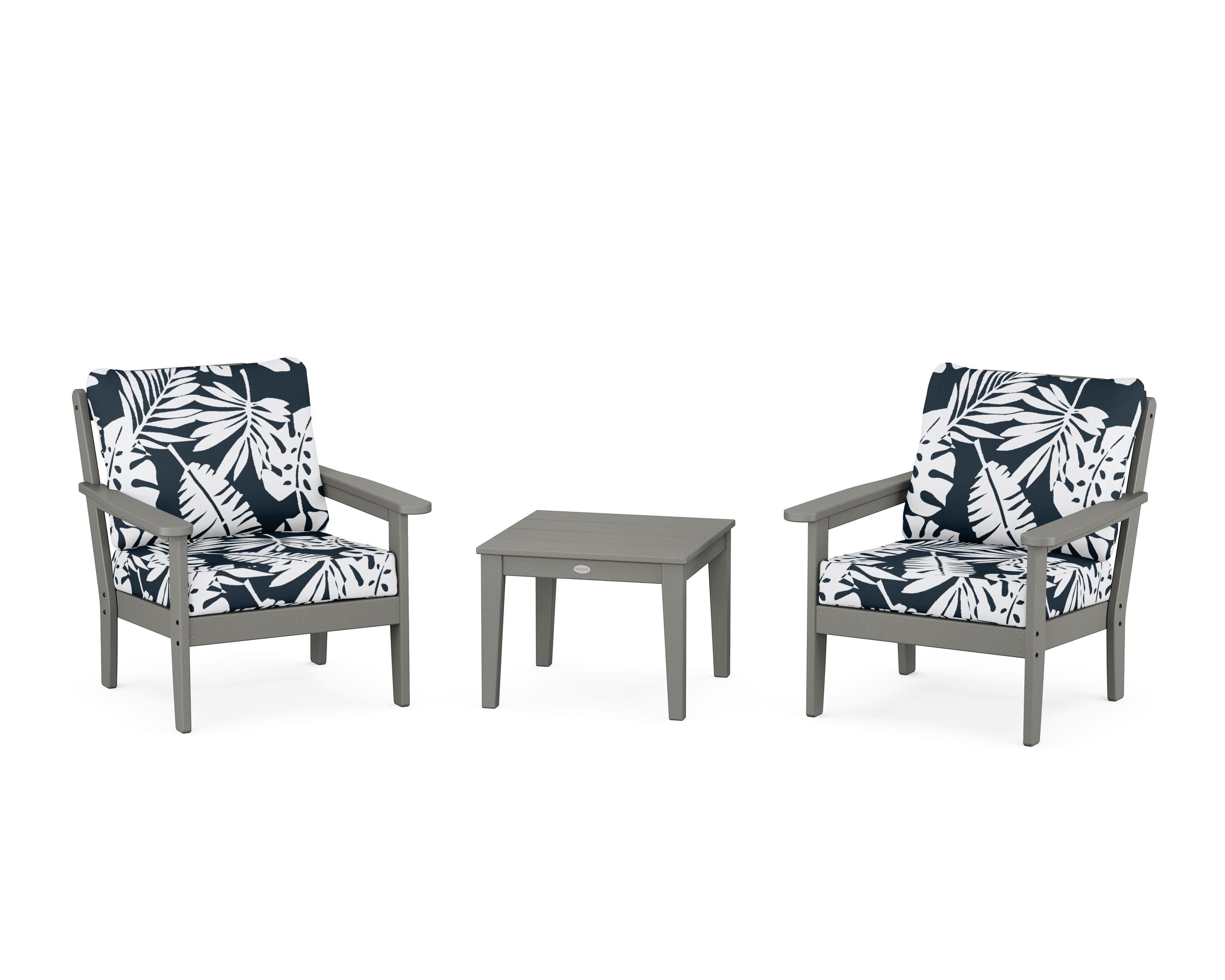 Country Living Cottage 3-Piece Deep Seating Set in Slate Grey / Leaf Marine Indigo