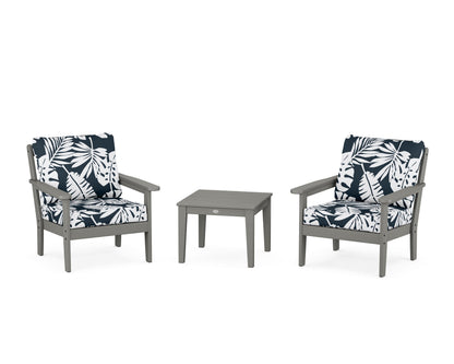 Country Living Cottage 3-Piece Deep Seating Set in Slate Grey / Leaf Marine Indigo