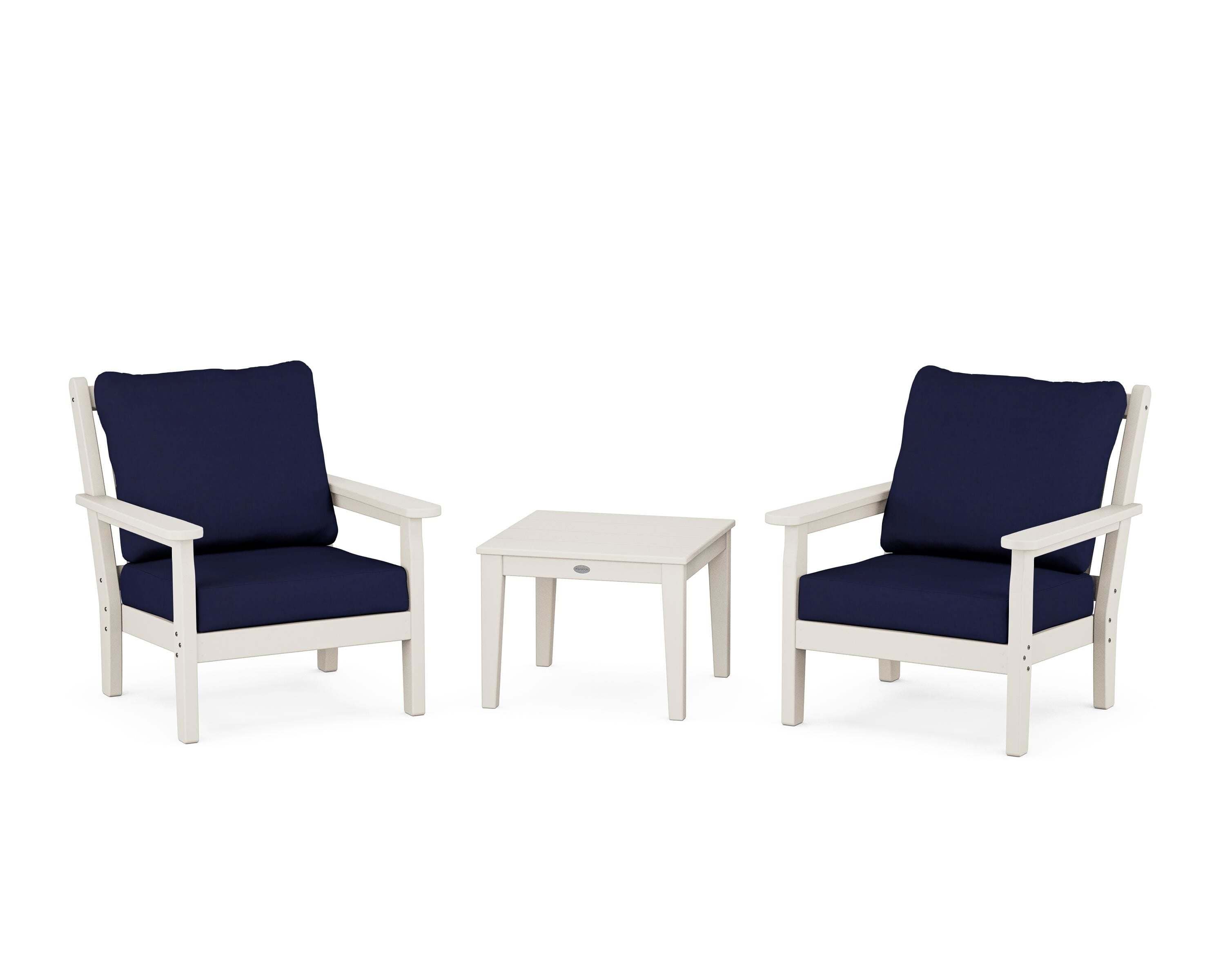 POLYWOOD® Chippendale 3-Piece Deep Seating Set in Sand / Navy