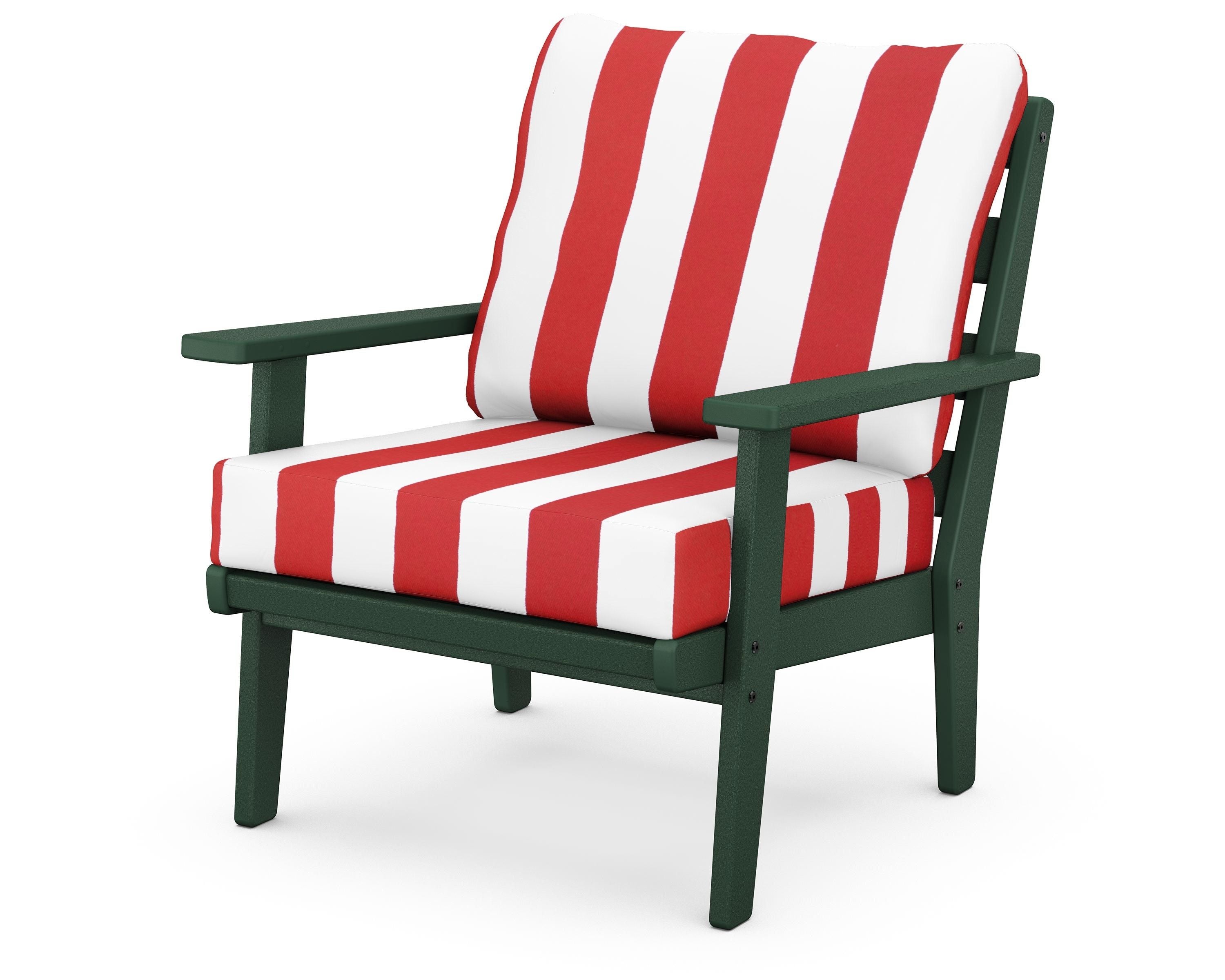 POLYWOOD® Grant Park Deep Seating Chair in Green / Cabana Stripe Crimson