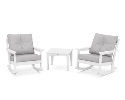 POLYWOOD® Vineyard 3-Piece Deep Seating Rocker Set in White / Granite