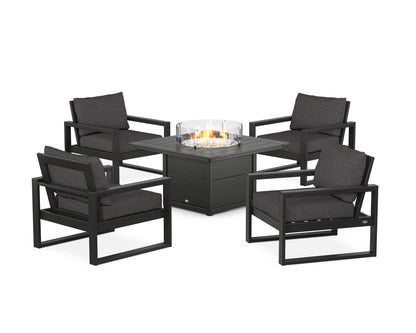 POLYWOOD® EDGE Sectional 5-Piece Deep Seating Set with Fire Pit Table in Black / Ash Charcoal