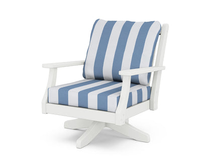 Country Living Wovendale Deep Seating Swivel Chair in White / Cabana Stripe Sky Blue
