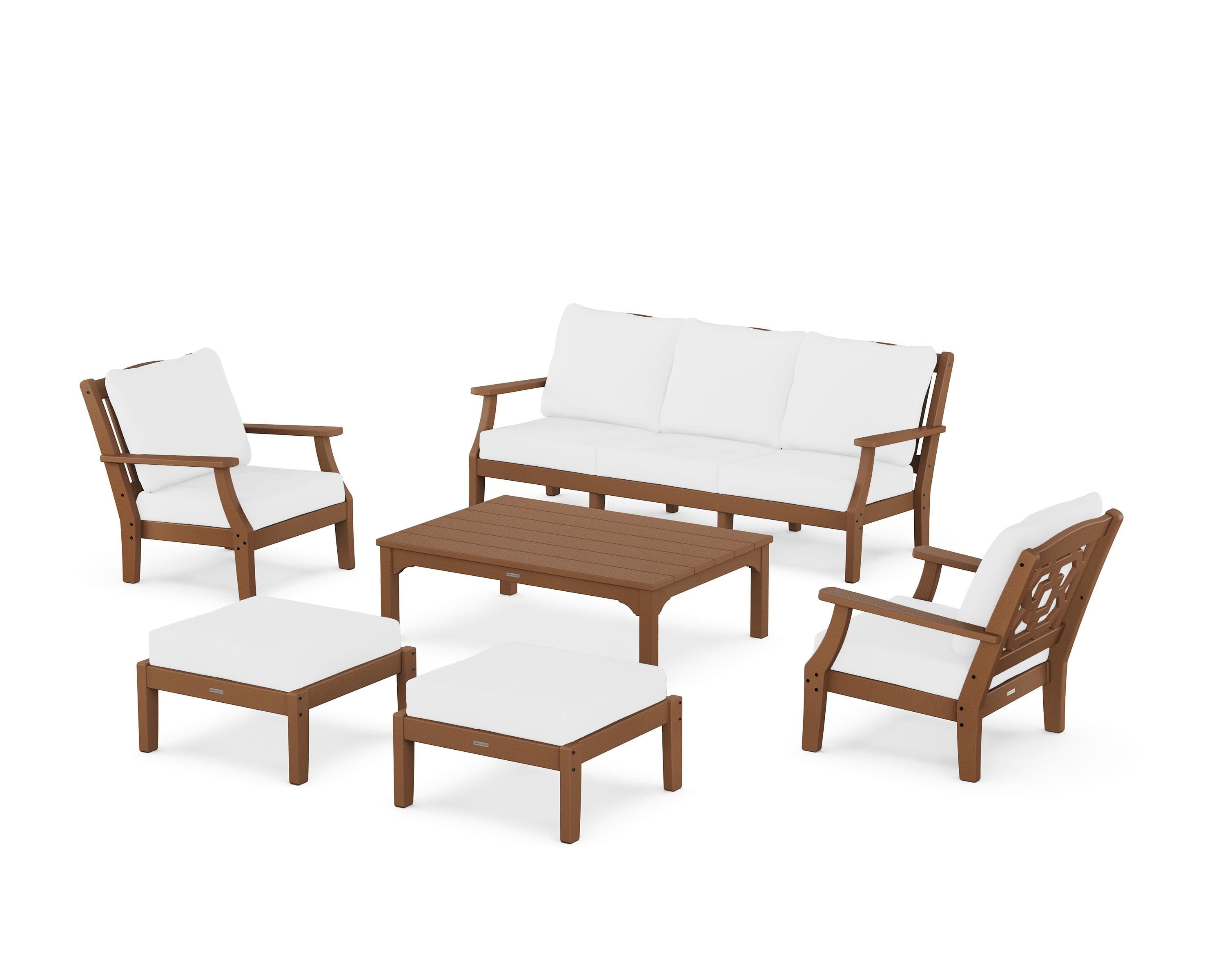 Martha Stewart by POLYWOOD® Chinoiserie 6-Piece Lounge Sofa Set in Teak / Natural