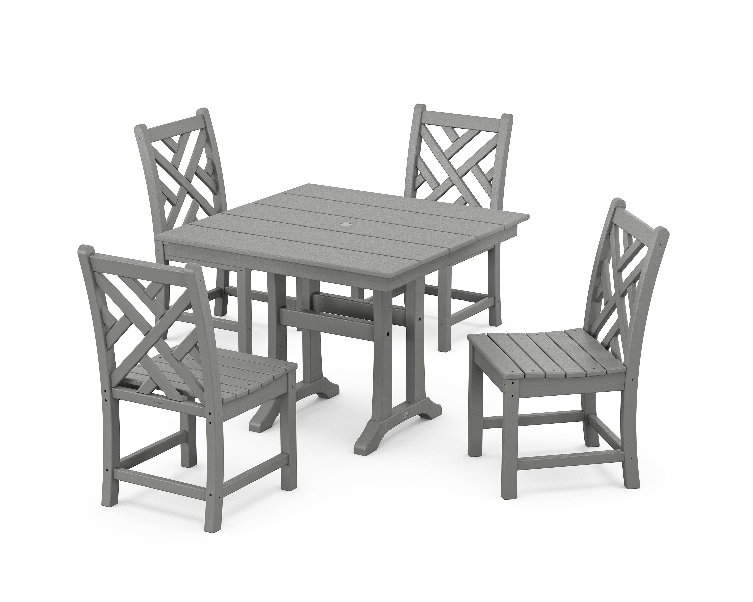 POLYWOOD® Chippendale 5-Piece Farmhouse Trestle Side Chair Dining Set in Slate Grey