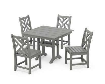 POLYWOOD® Chippendale 5-Piece Farmhouse Trestle Side Chair Dining Set in Slate Grey