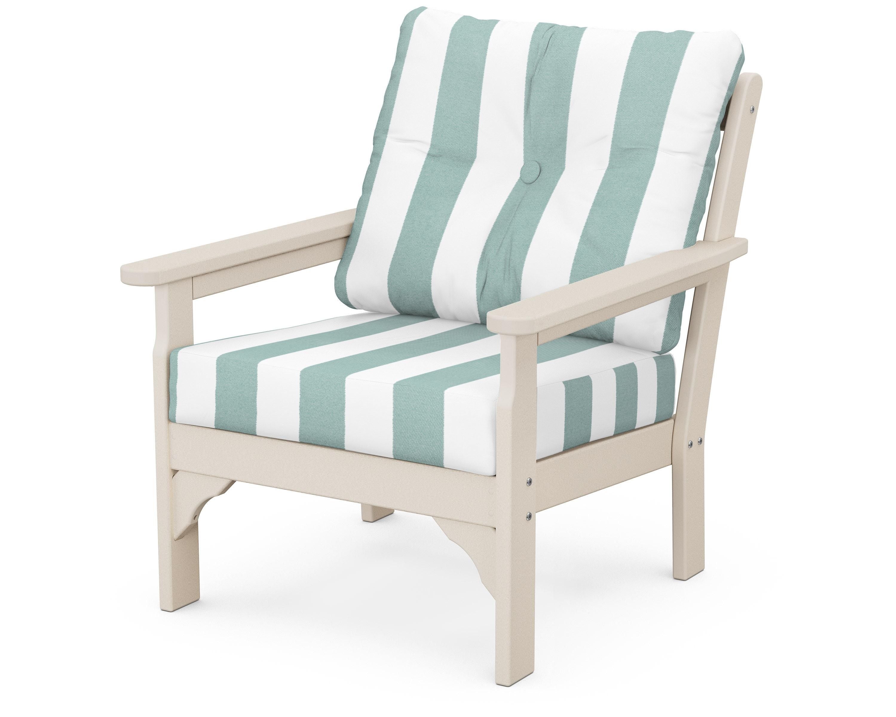 POLYWOOD® Vineyard Deep Seating Chair in Sand / Cabana Stripe Glacier Spa