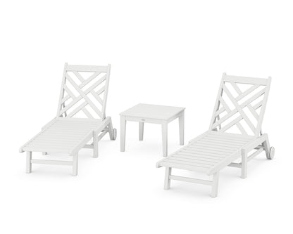 POLYWOOD® Chippendale 3-Piece Chaise Set with Wheels in White