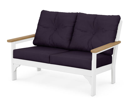 POLYWOOD® Vineyard Deep Seating Loveseat in White / Natural / Navy Linen