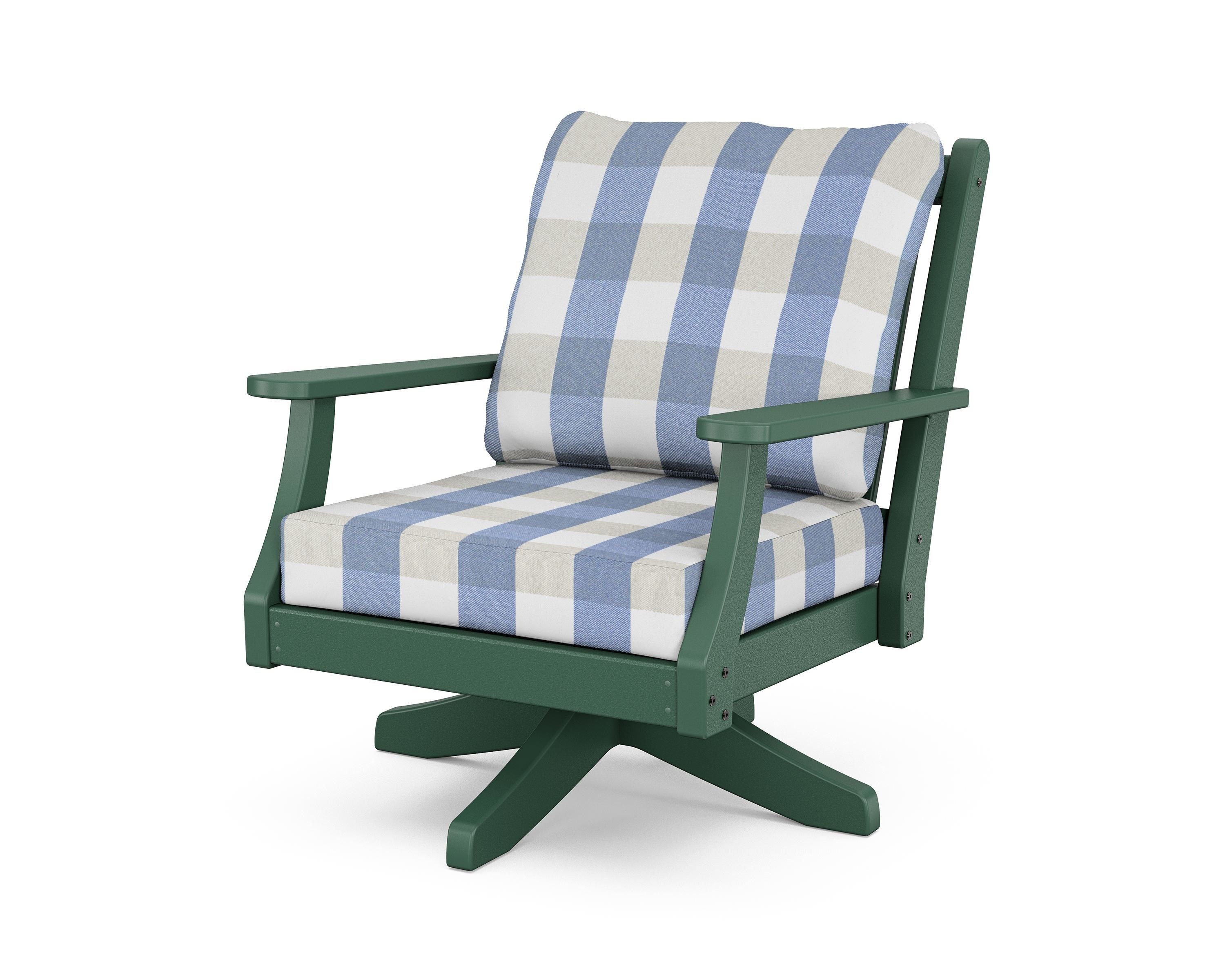 Country Living Wovendale Deep Seating Swivel Chair in Green / Buffalo Plaid Sky Blue