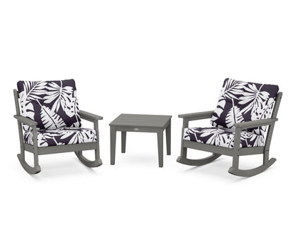 POLYWOOD® Vineyard 3-Piece Deep Seating Rocker Set in Slate Grey / Leaf Navy