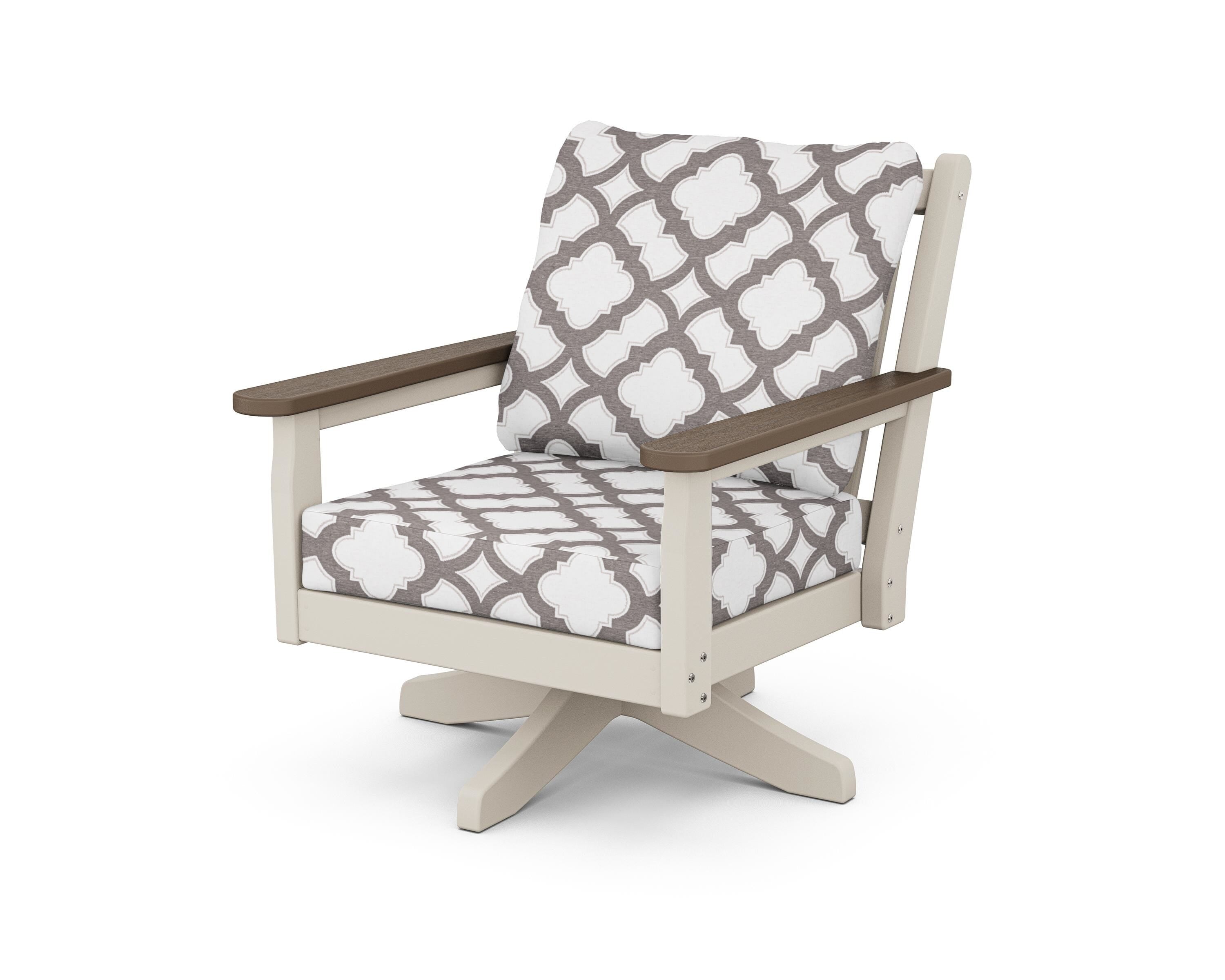 POLYWOOD® Chippendale Deep Seating Swivel Chair in Sand / Kona / Trellis Grey Mist