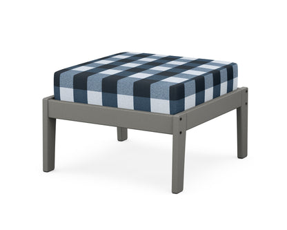 Unbranded Deep Seating Ottoman in Slate Grey / Buffalo Plaid Marine Indigo