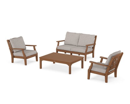 Martha Stewart by POLYWOOD® Chinoiserie 4-Piece Deep Seating Set with Loveseat in Teak / Weathered Tweed