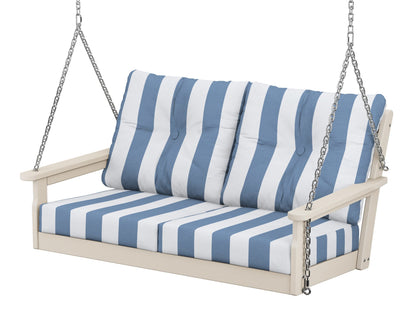 POLYWOOD® Vineyard Deep Seating Swing in Sand / Cabana Stripe Sky Blue