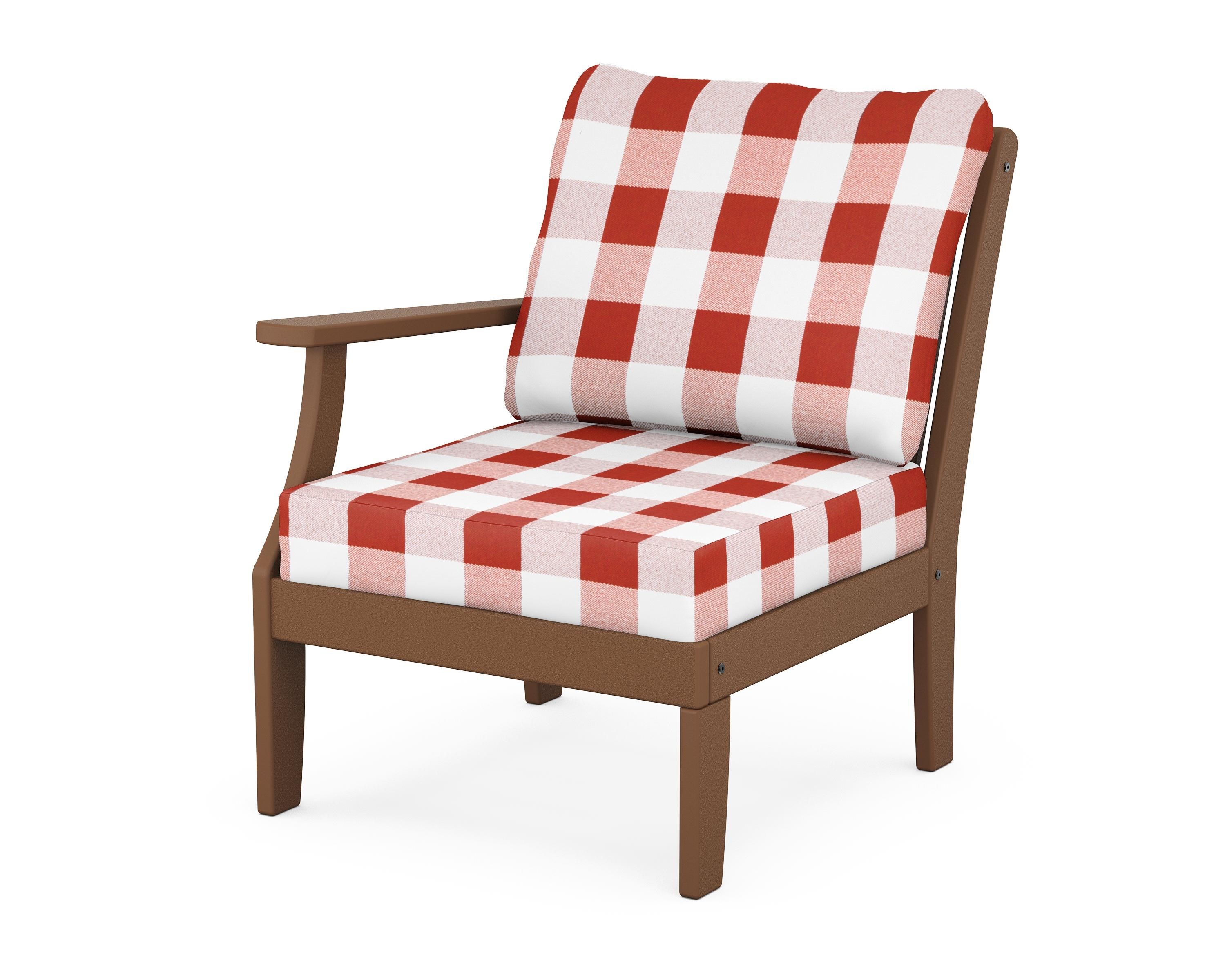 POLYWOOD® Braxton Modular Left Arm Chair in Teak / Buffalo Plaid Crimson