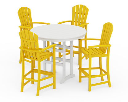 POLYWOOD® Palm Coast 5-Piece Round Farmhouse Bar Set in Lemon / White