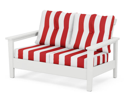 POLYWOOD® Prescott Deep Seating Loveseat in White / Cabana Stripe Crimson