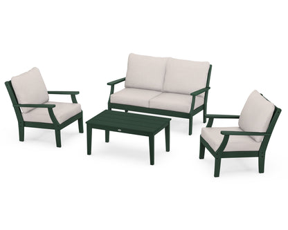 POLYWOOD® Braxton 4-Piece Deep Seating Chair Set in Green / Dune Burlap
