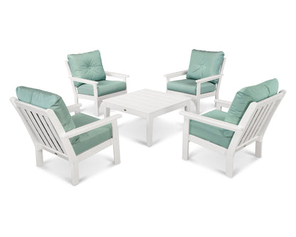 POLYWOOD® Vineyard 5-Piece Deep Seating Conversation Set in White / Spa