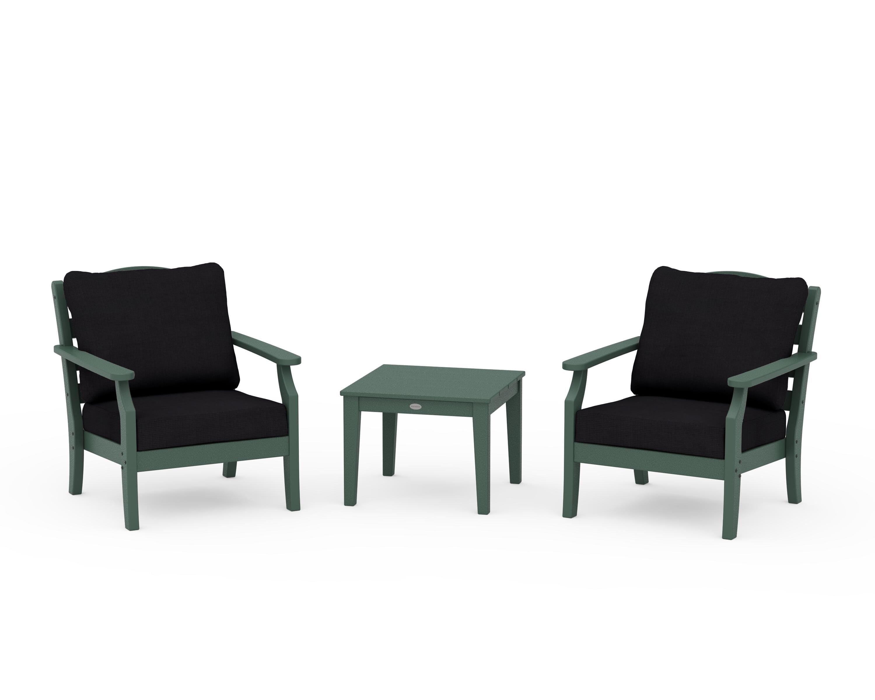 Draper James™ by  POLYWOOD® Savannah 3-Piece Deep Seating Set in Green / Midnight Linen