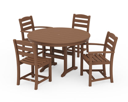 POLYWOOD® La Casa Café 5-Piece Round Farmhouse Dining Set in Teak