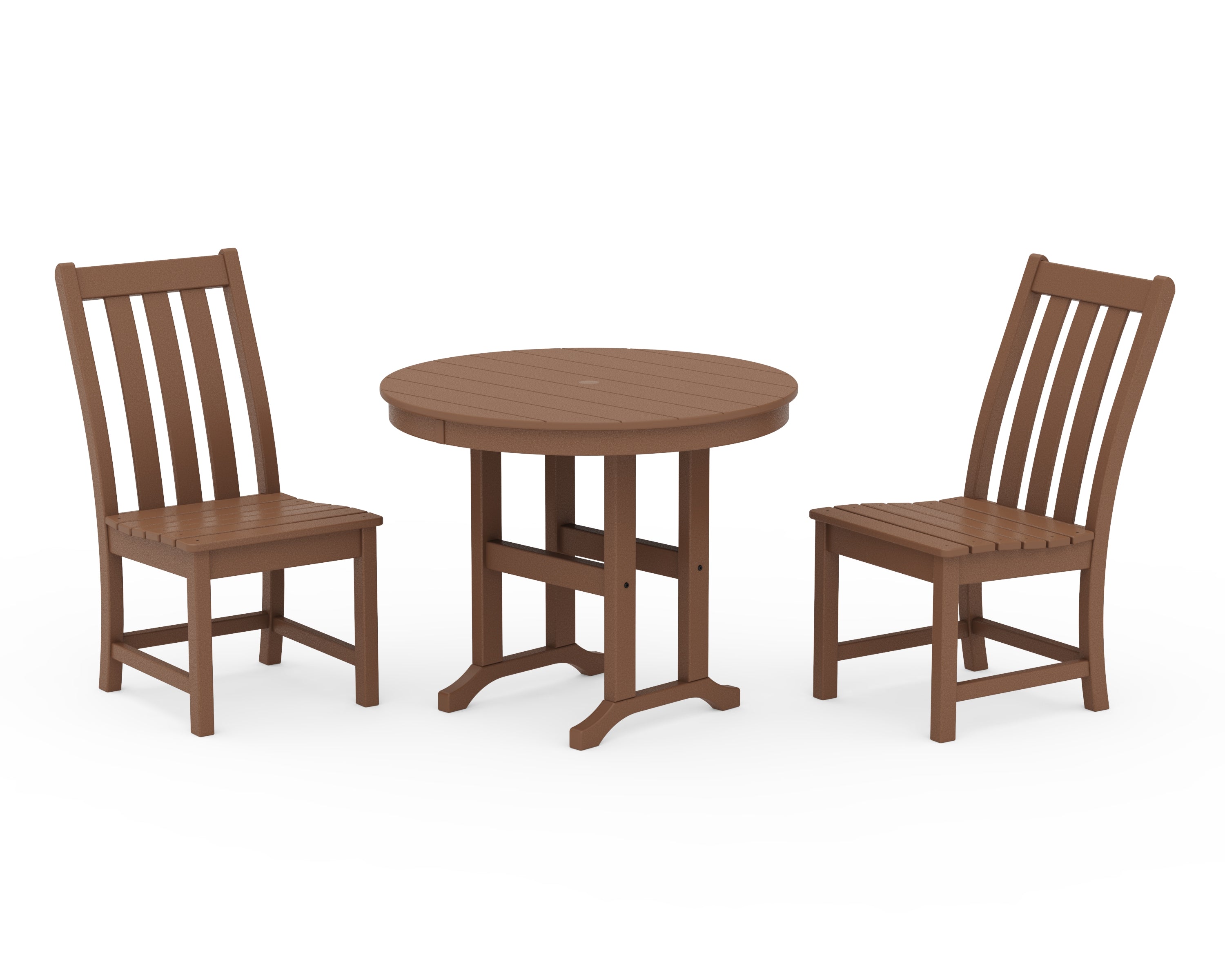 POLYWOOD® Vineyard Side Chair 3-Piece Round Dining Set in Teak