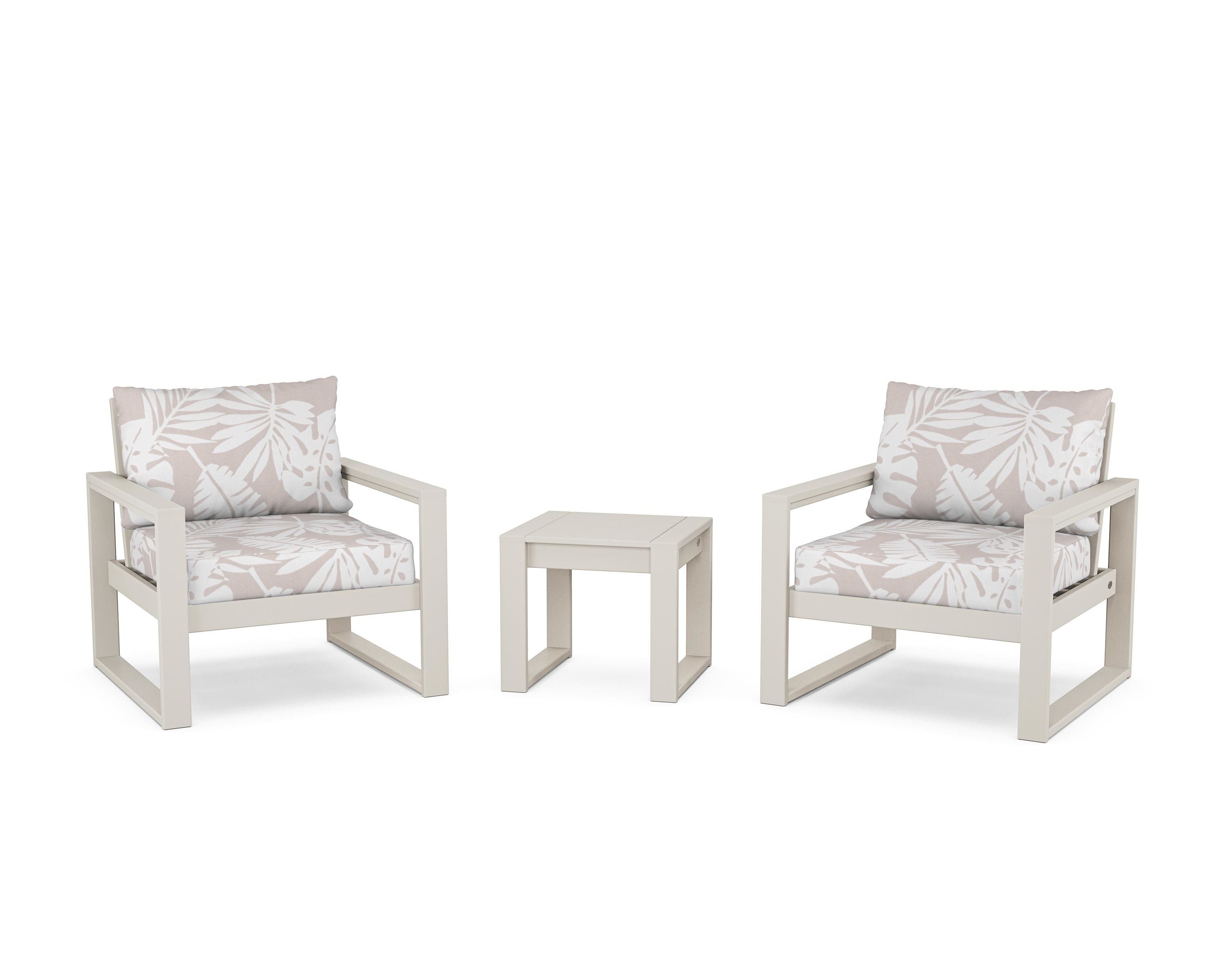 POLYWOOD® EDGE Sectional 3-Piece Deep Seating Set in Sand / Leaf Dune Burlap