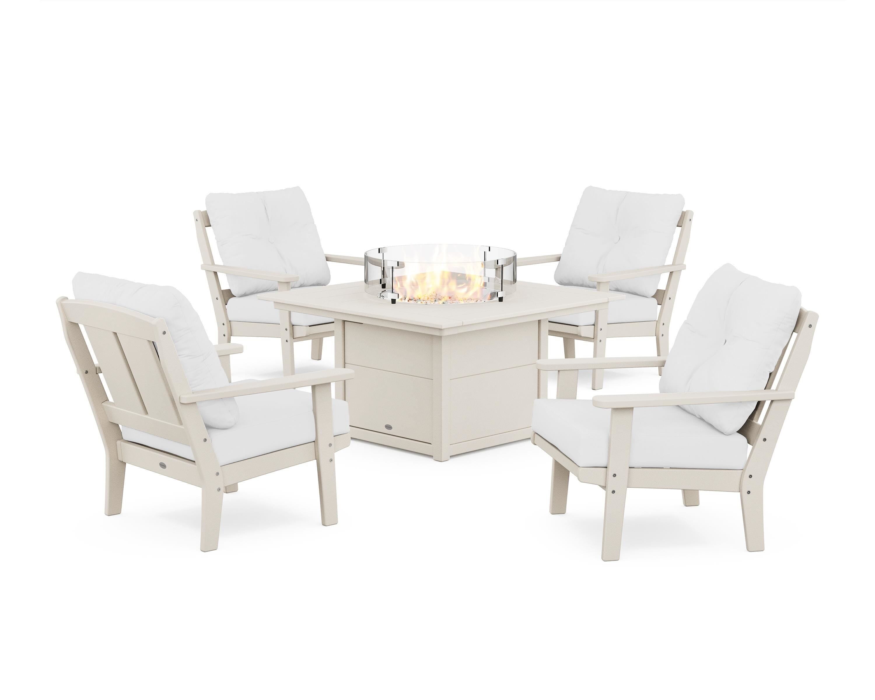 POLYWOOD® Mission 5-Piece Deep Seating Set with Fire Pit Table in Sand / Natural
