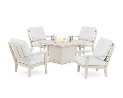 POLYWOOD® Mission 5-Piece Deep Seating Set with Fire Pit Table in Sand / Natural