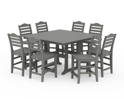 Draper James™ by  POLYWOOD® Savannah Side Chair 9-Piece Square Farmhouse Counter Set with Trestle Legs in Slate Grey