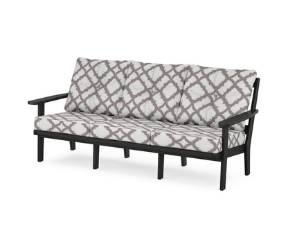 POLYWOOD® Oxford Deep Seating Sofa in Black / Trellis Grey Mist