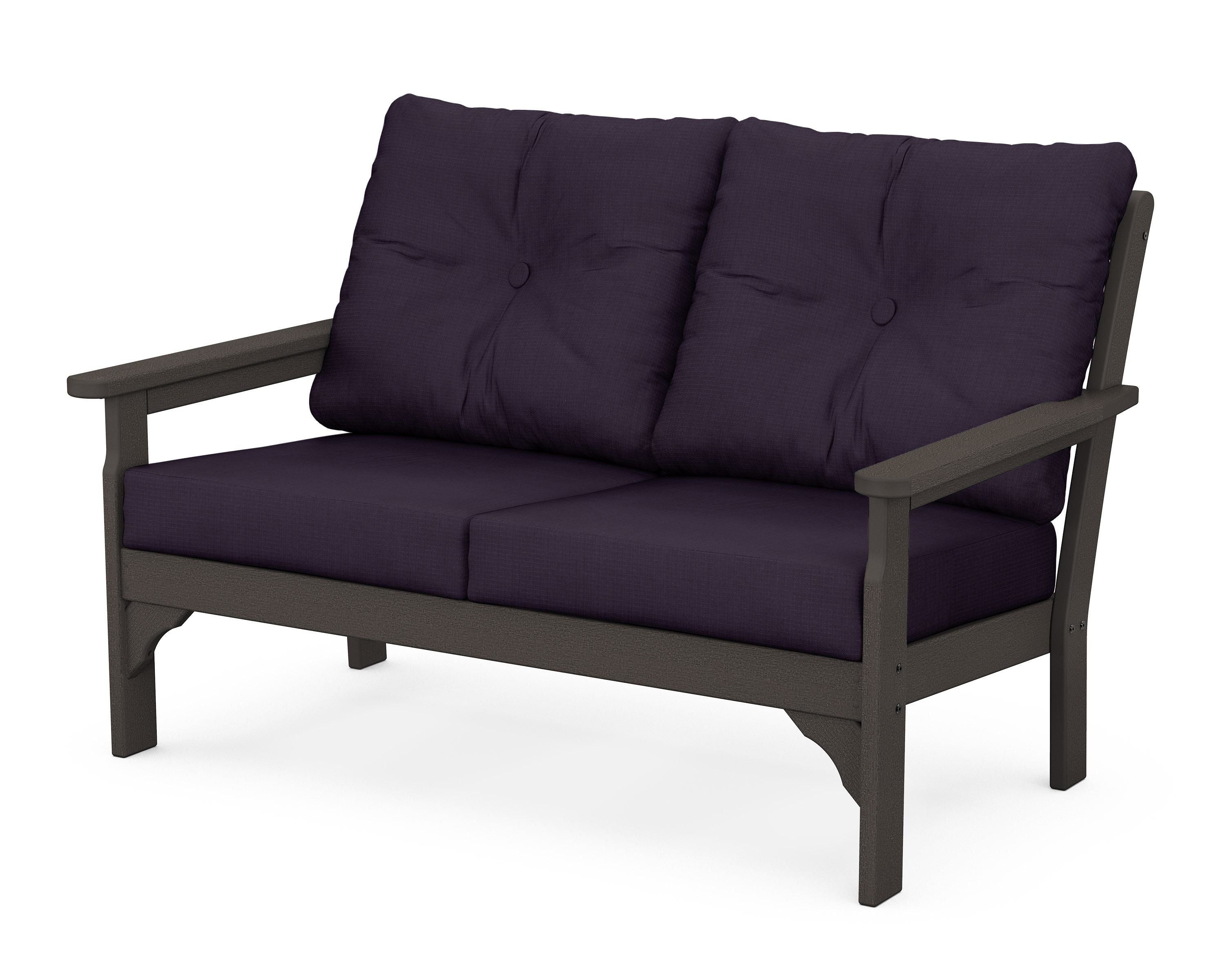 POLYWOOD® Vineyard Deep Seating Loveseat in Vintage Coffee / Navy Linen