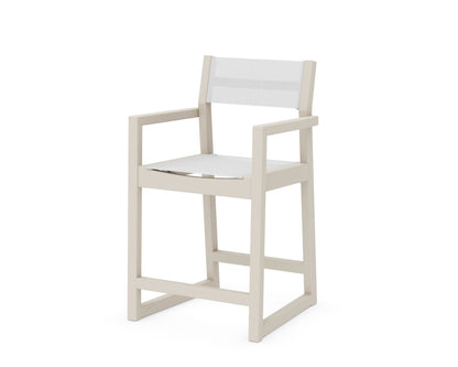 POLYWOOD® EDGE Sling Counter Arm Chair in Sand / White Sling