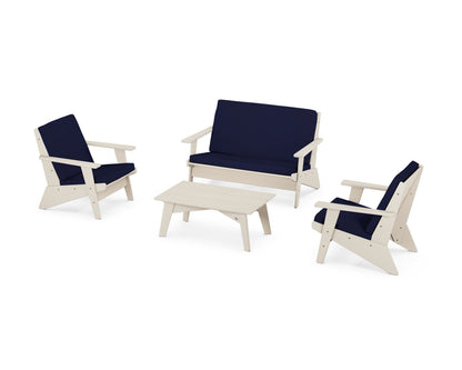 POLYWOOD® Riviera Modern Lounge 4-Piece Set in Sand / Navy