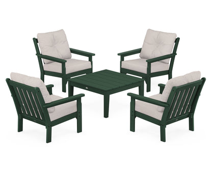POLYWOOD® Vineyard 5-Piece Deep Seating Conversation Set in Green / Dune Burlap